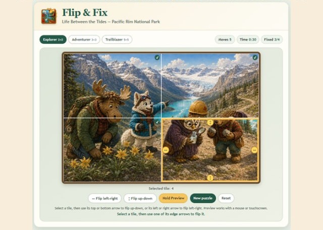 Flip and Fix puzzle interface