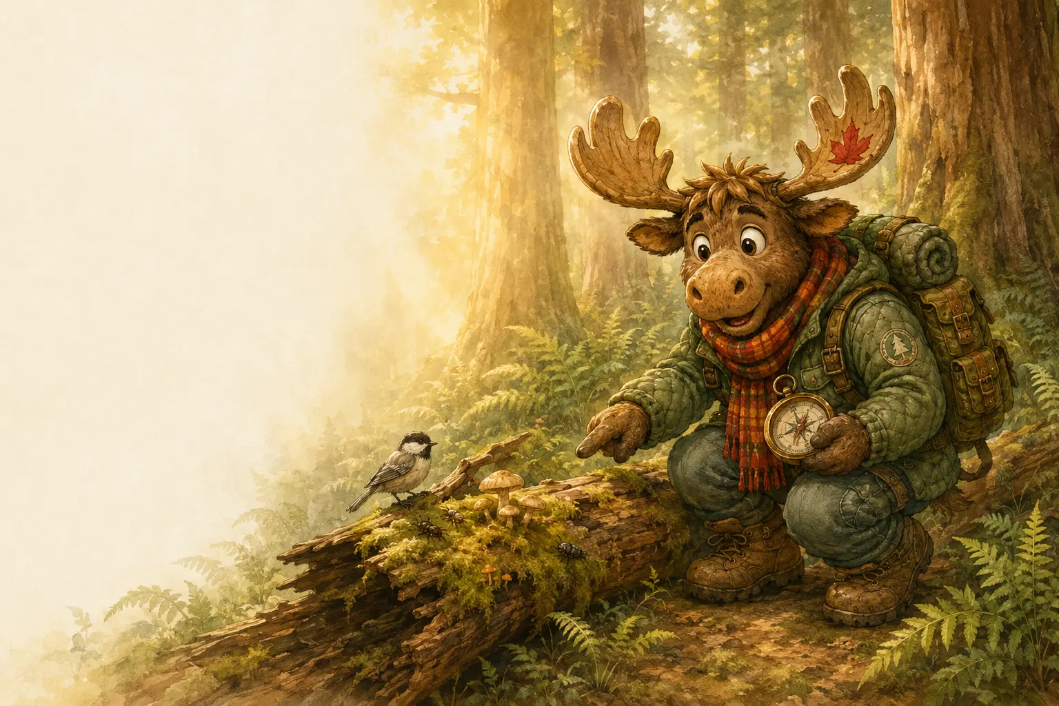 Aspen the moose discovering life on a mossy nurse log